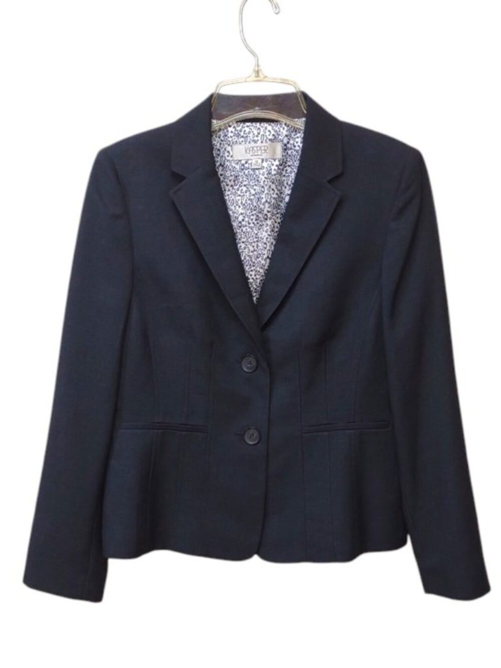 Kasper Separates Womens Classic Navy 2 Button Lined Notch Collar Tailored Blazer